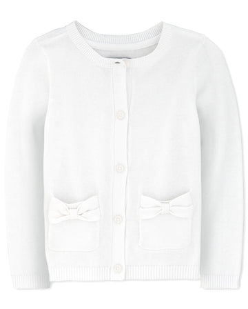 The Children'S Place Baby Toddler Girls Bow Pocket Cardigan, White, 3T