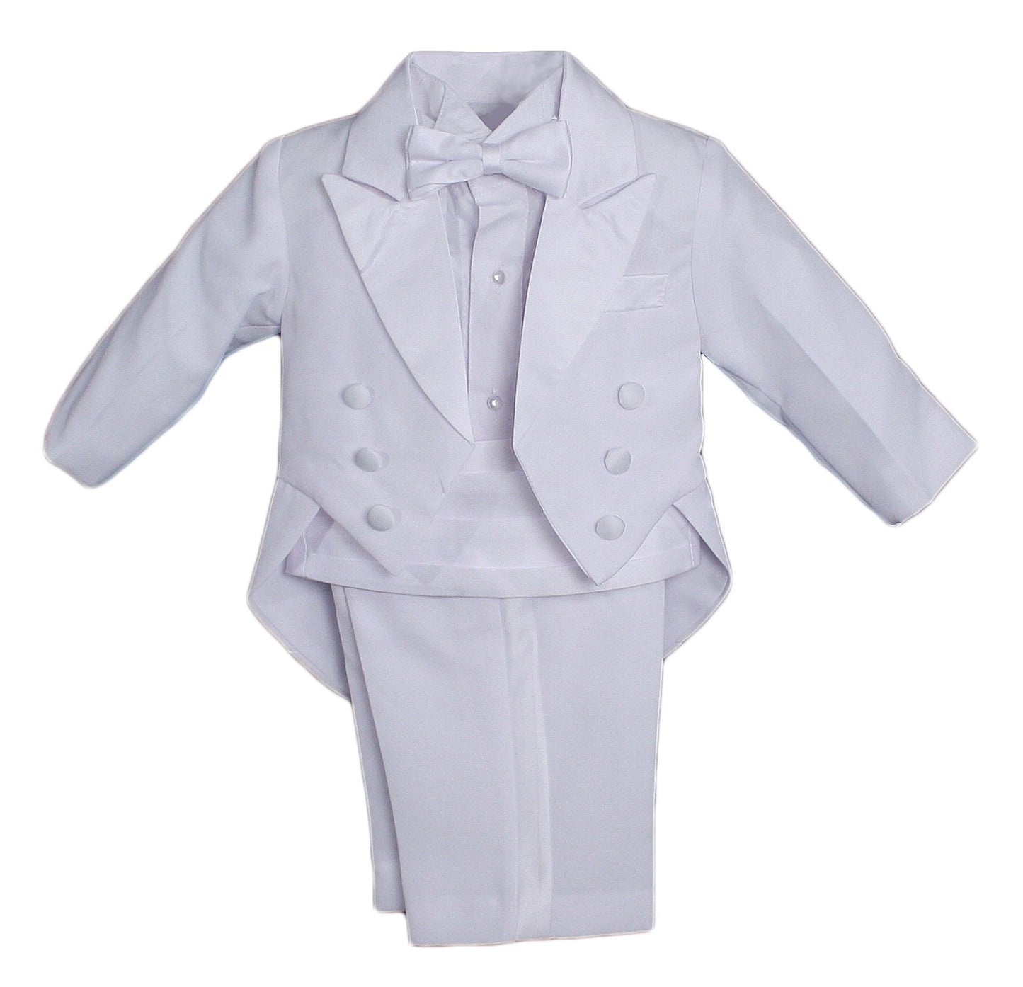 Baby Boys Formal White Poly Cotton 5 Piece Classic Tux Set With Tail - 6M