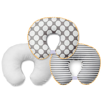 Bacati - Dots/pin Stripes Grey/Yellow 3 pc Nursing/Feeding Pillow Set including 2 zippered covers and 1 polyester filled pillow 