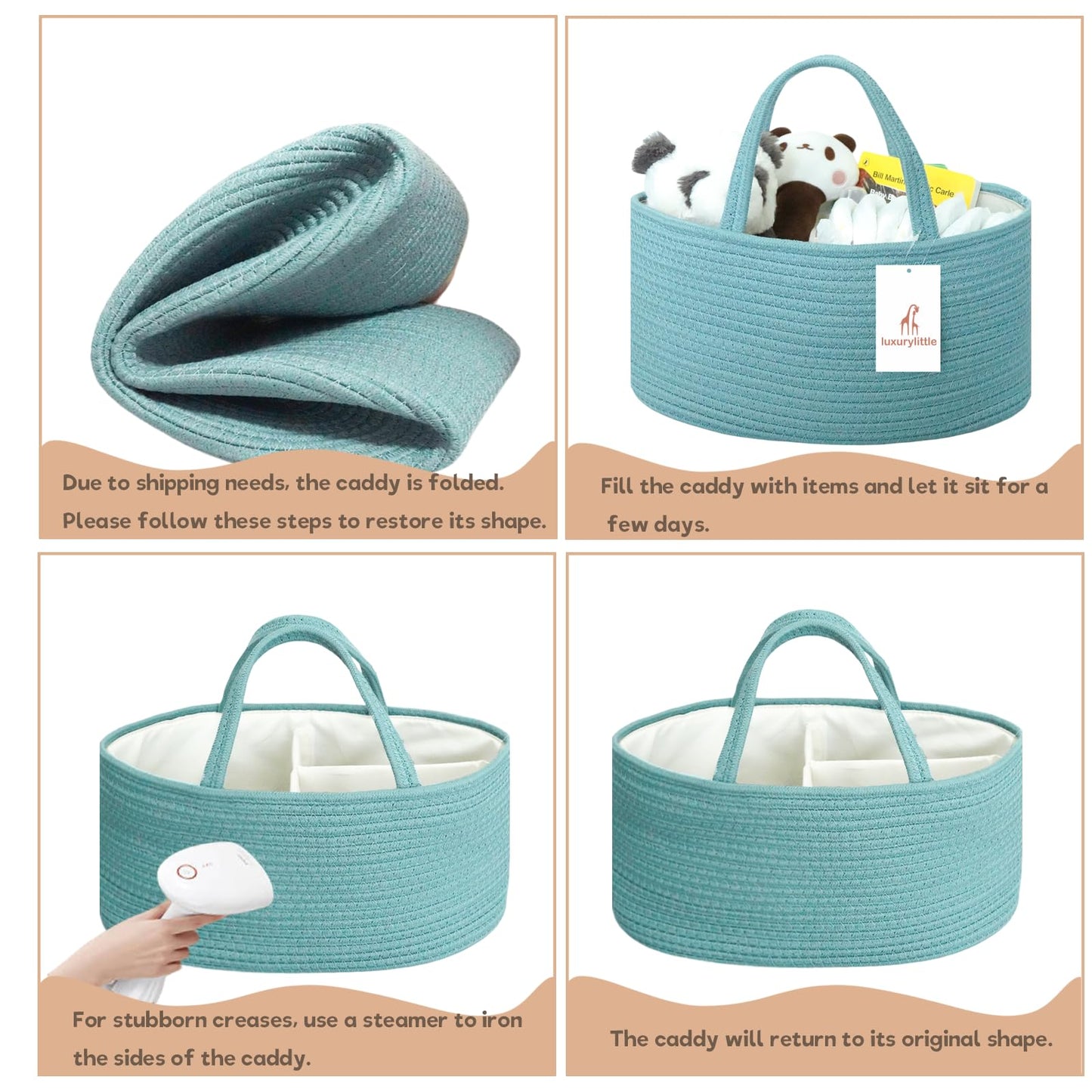 Baby Diaper Caddy Organizer, Large Cotton Rope Nursery Diaper Basket, Changing Table Organizer, Portable Tote Bag With Divider,