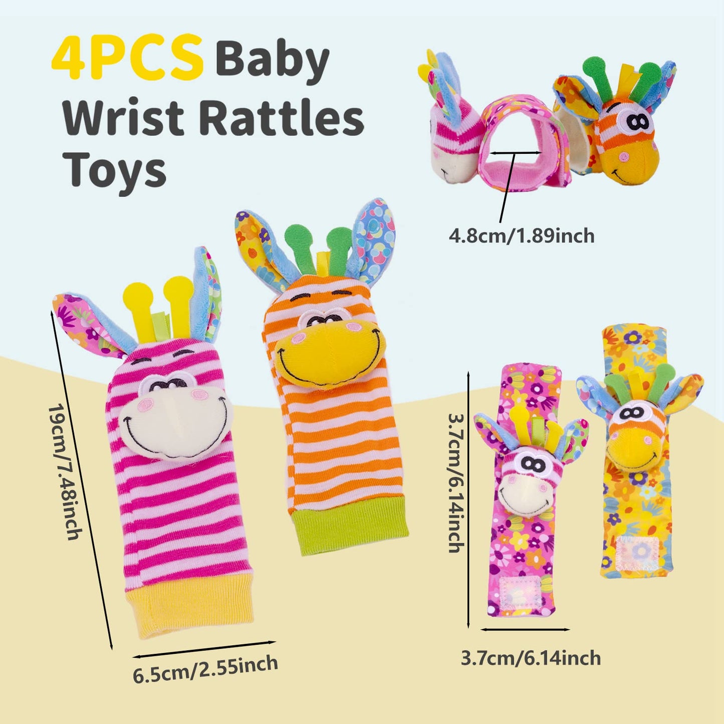 PADONISE Wrist Rattles Baby Socks Baby Toys Set Soft Sensory Toys for Babies Cartoon Animal Rattles Sock Early Development Toy B