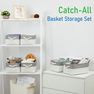 Bidtakay Small Storage Bins Fabric Baskets For Closet Organization Set Of 6 Empty Gift Baskets Baby Grey White Baskets Organizer