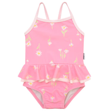 Gerber Girls' One-Piece Swimsuit, Pink Daises, 6-9 Months