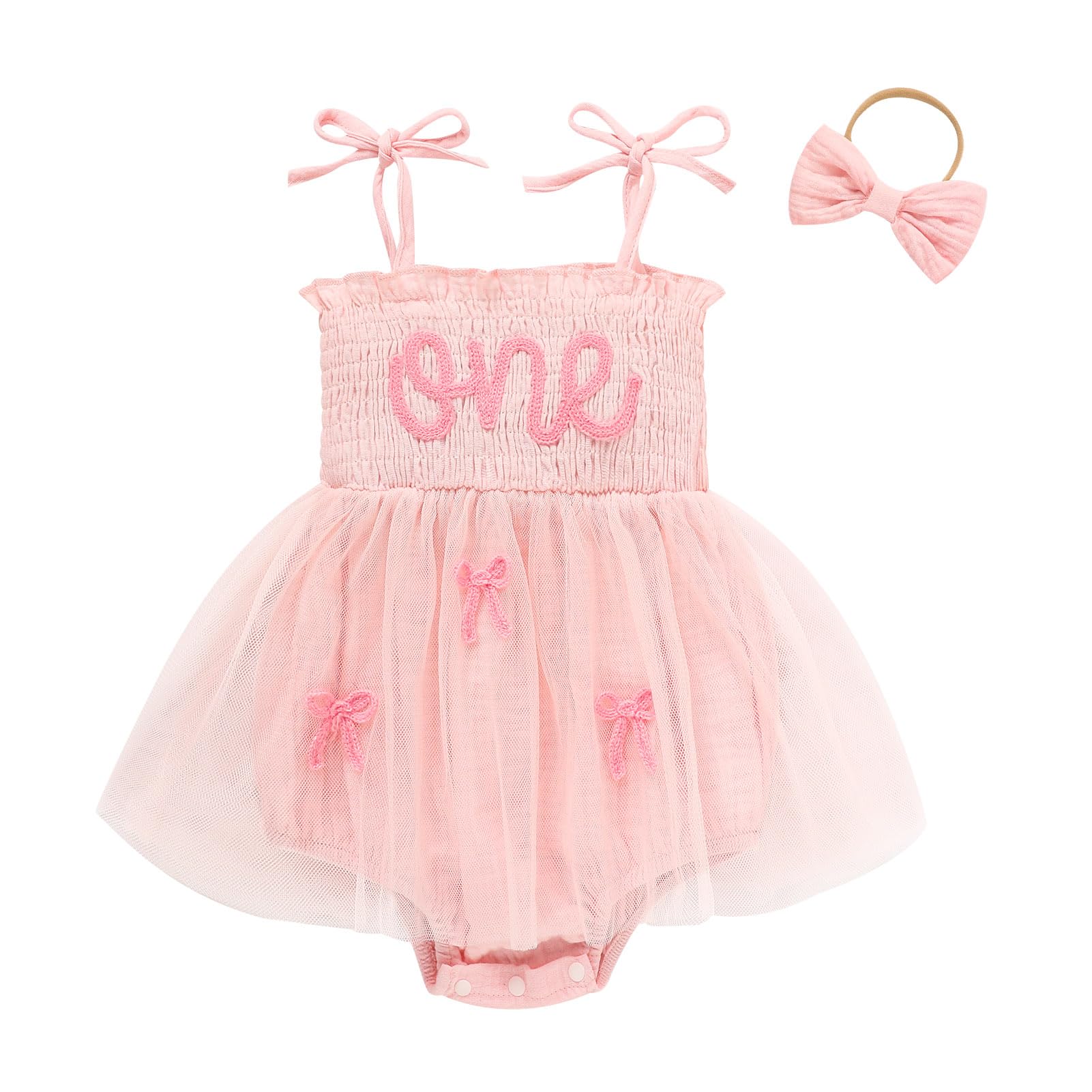 Titkkop Baby Girl 1St Birthday Clothes One Year Old Tulle Romper Sleeveless Bodysuit Cake Smash Outfits(Pink7,12-18M)