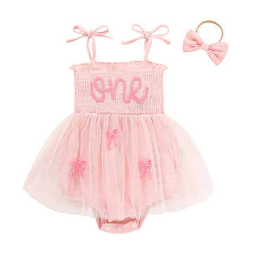 Titkkop Baby Girl 1St Birthday Clothes One Year Old Tulle Romper Sleeveless Bodysuit Cake Smash Outfits(Pink7,12-18M)