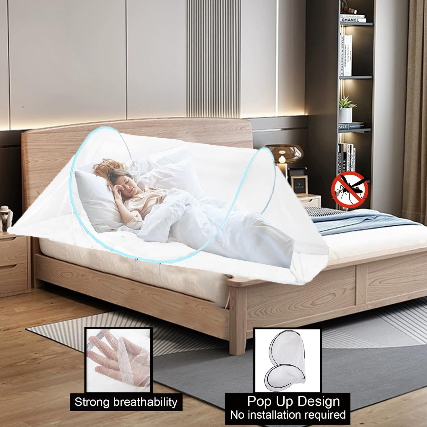 Cmingj Large Pop Up Mosquito Tent, Portable Foldable Mosquito Net For Bed Camping Travel Patio (78 * 31 * 22Inch) (Blue Adjustab