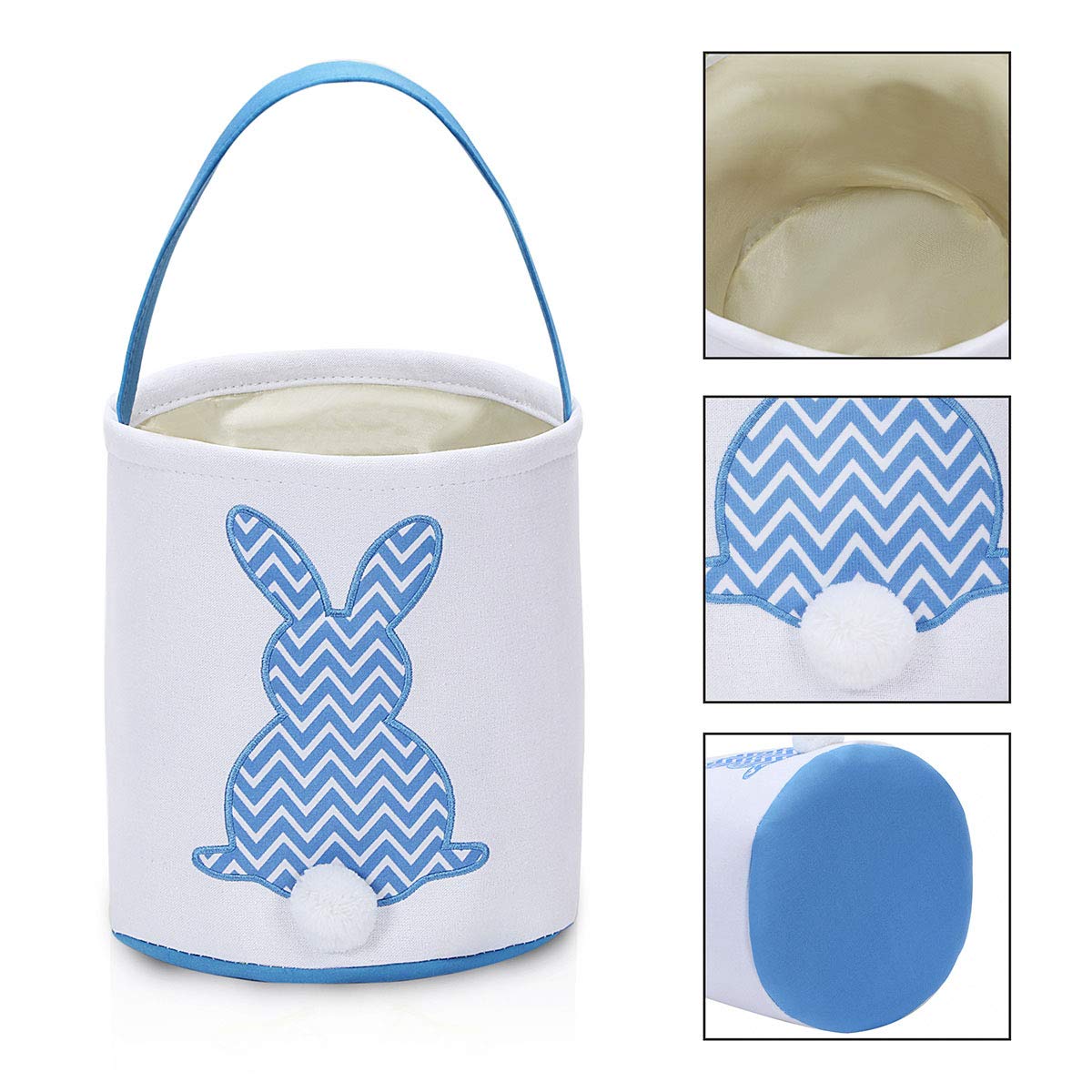 Monoblanks Easter Bunny Basket Bags, Rabbit Bucket Tote For Easter Egg Hunts Decorations Candy Gifts Storage (Blue(Wave))