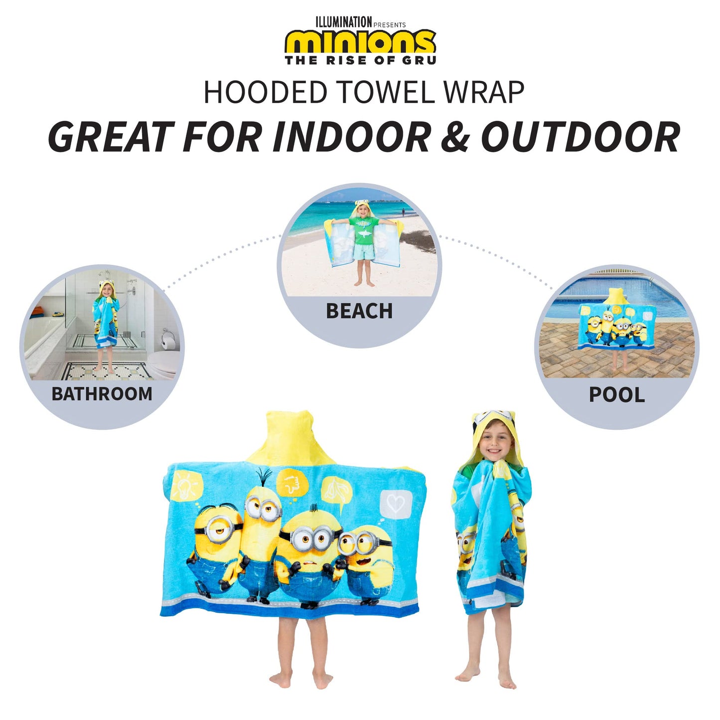 Despicable Me Minions Bath/Pool/Beach Soft Cotton Terry Hooded Towel Wrap, 24' X 50', By Franco Kids
