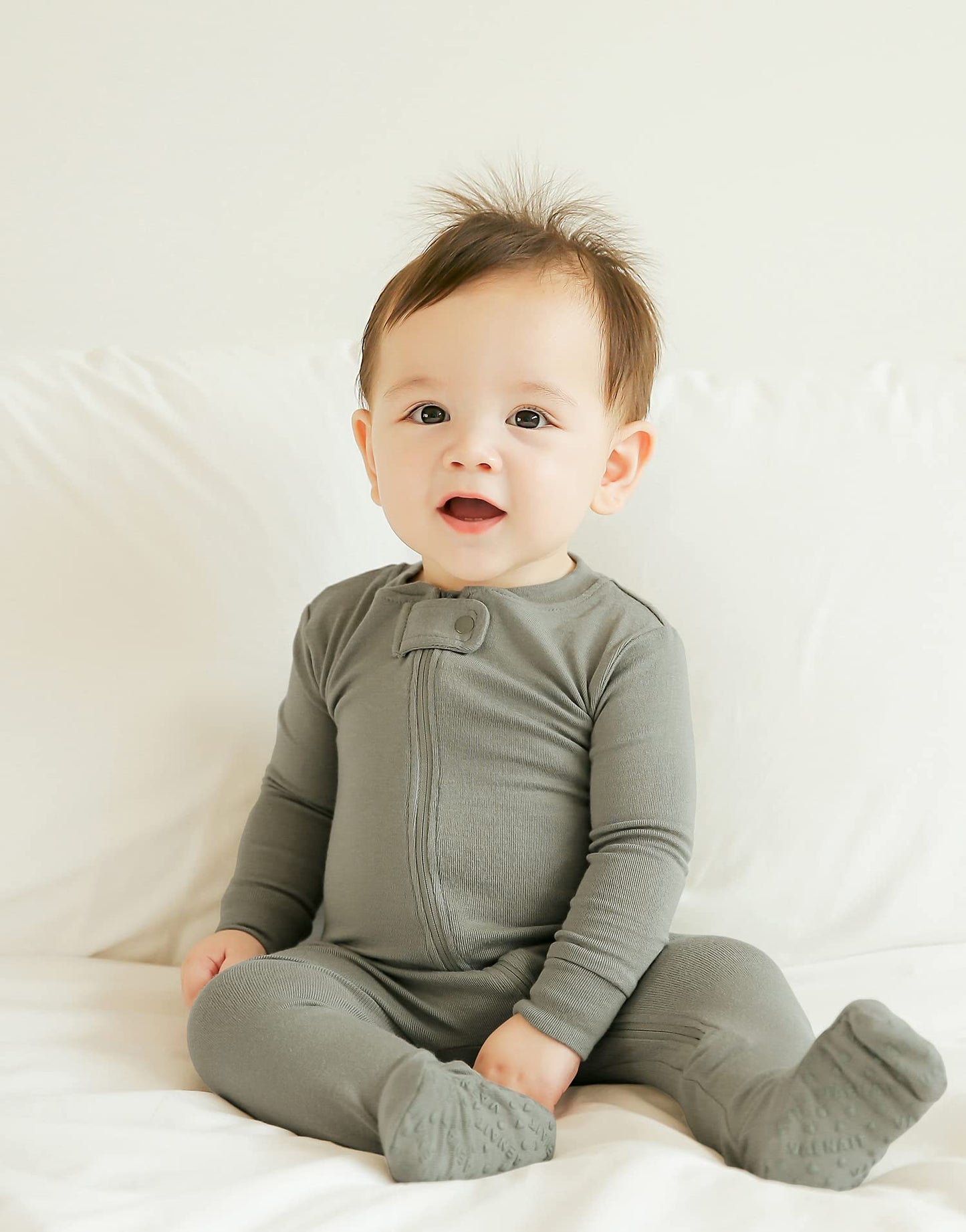 Vaenait Baby Toddler Boys Girls Solid Footie Pajama Cozy Modal Khaki 12M