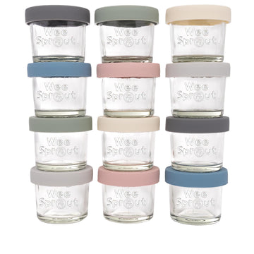 Weesprout Glass Baby Food Storage Jars W/Lids (4 Oz, 12 Pack Set) Snack, Puree, Reusable Small Containers, Breast Milk, Fridge O