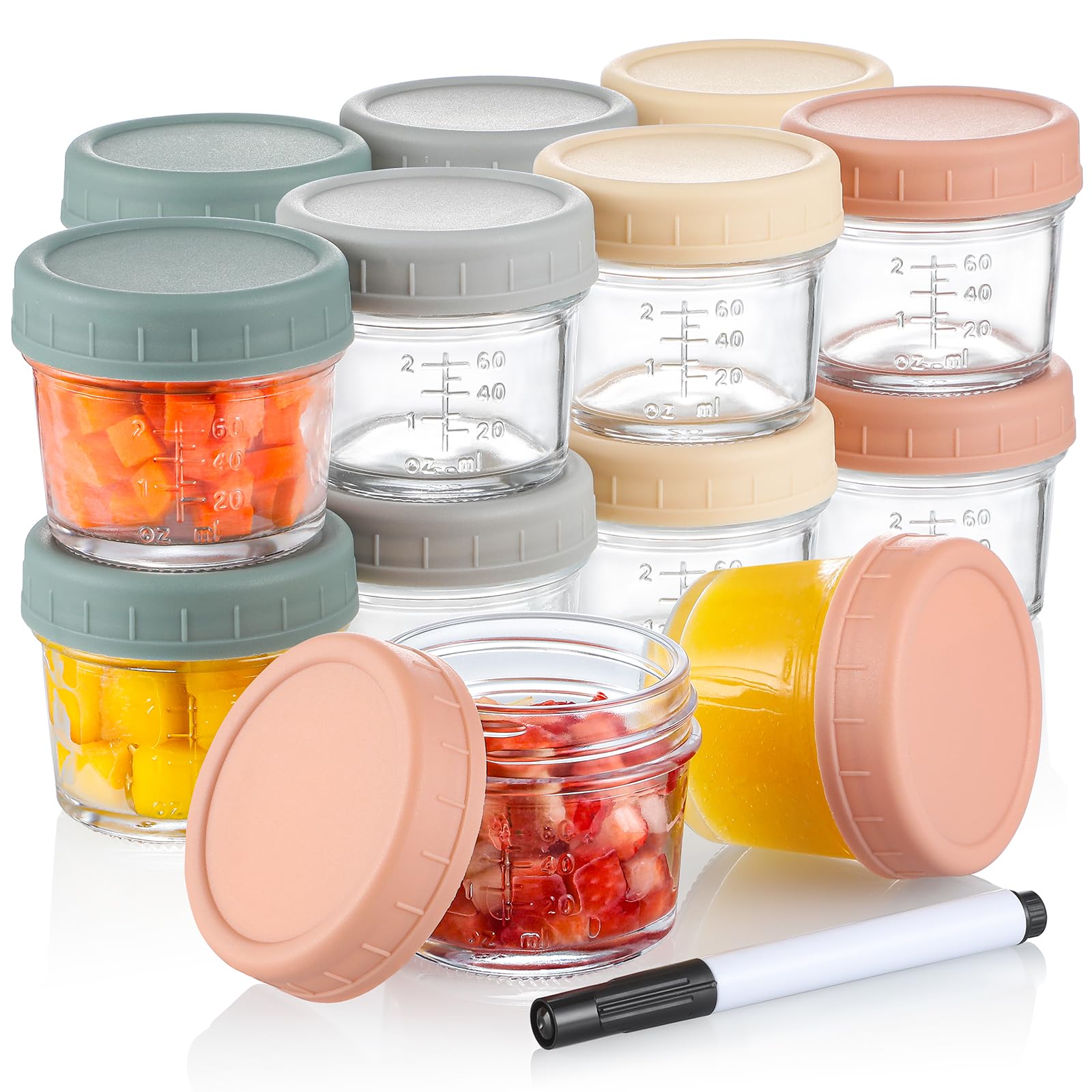 Vitever 16 Pack Glass Baby Food Storage Containers, 4 Oz Baby Food Jars With Plastic Lids, Small Baby Food Maker, Reusable Infan