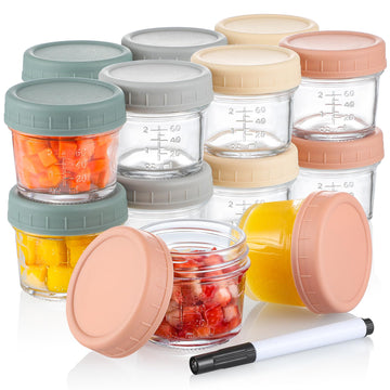 Vitever 16 Pack Glass Baby Food Storage Containers, 4 Oz Baby Food Jars With Plastic Lids, Small Baby Food Maker, Reusable Infan