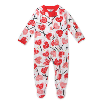 Honestbaby Sleep And Play Footed Pajamas One-Piece Sleeper Jumpsuit Zip-Front Pjs 100% Organic Cotton For Baby Girls, Lolly Love