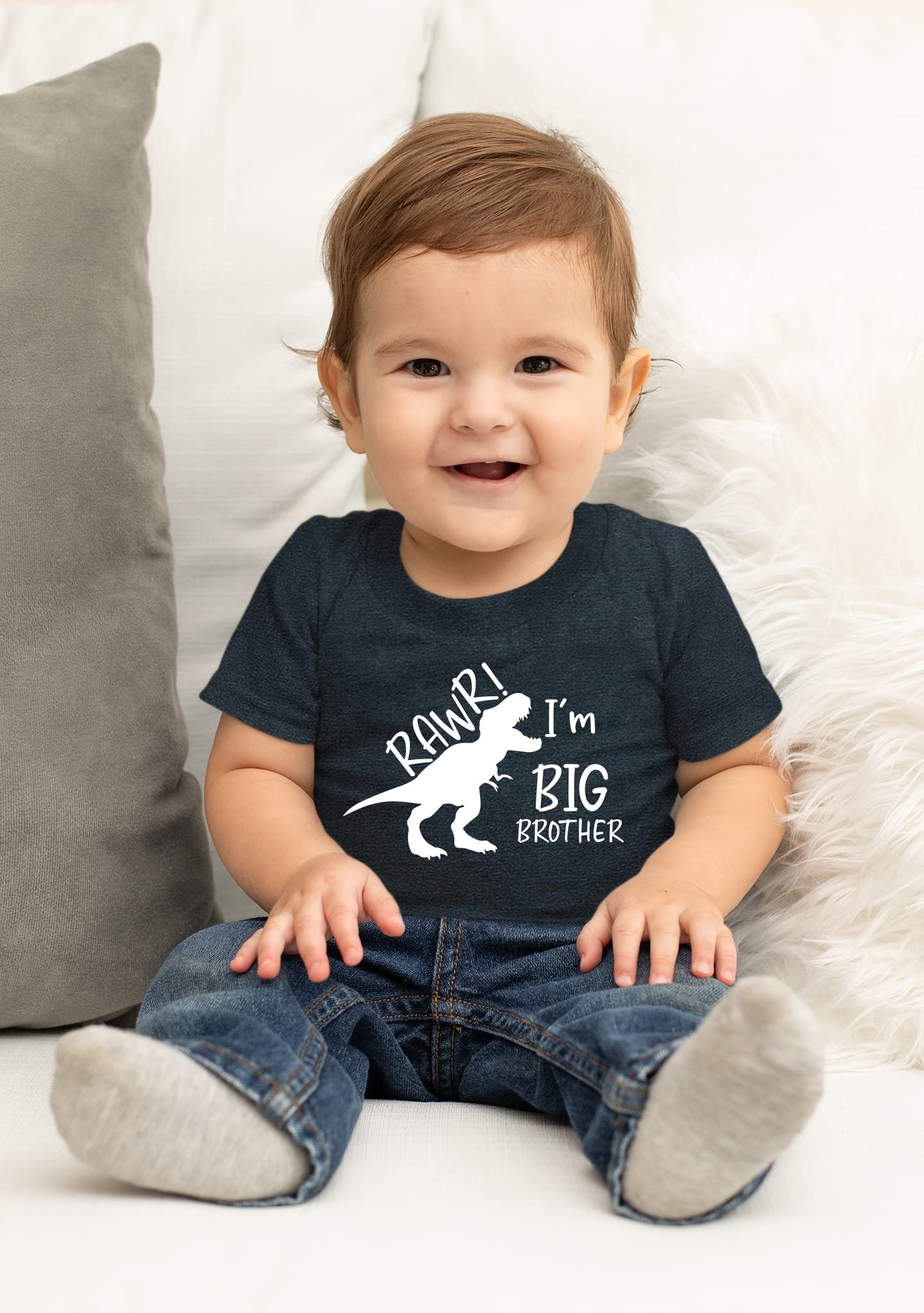 Rawr Im Big Brother Shirt Dinosaur Toddler Boytshirt Dino Announcement Ouotfit. (Us, Age, 12 Months, Charcoal Black)