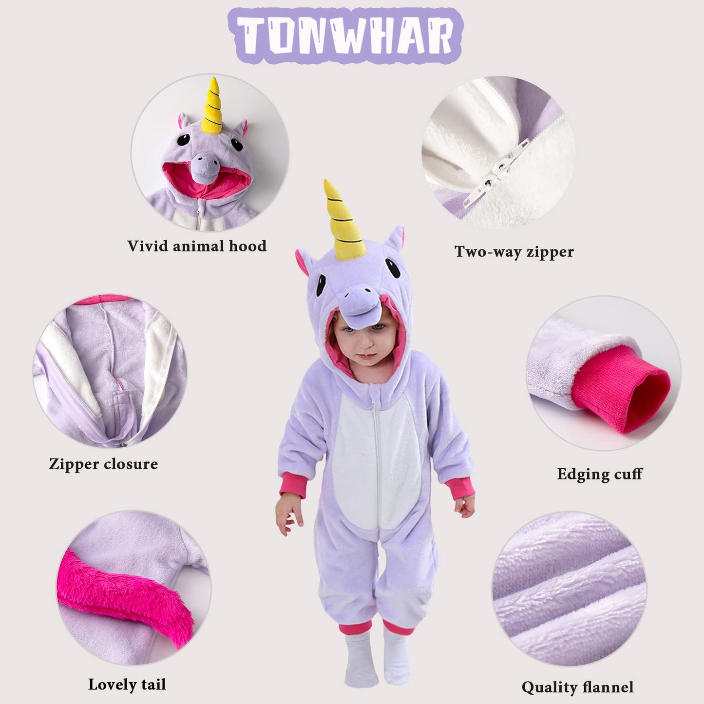 Tonwhar Infant And Toddler Halloween Cosplay Costume Kids' Animal Outfit Snowsuit(3-6 Months,Purple Unicorn)