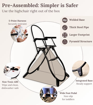 Cuddobaby Purrfect High Chair For Babies & Toddlers, Foldable Highchair With Weld-In-One Stable Base, 5-Point Harness, Large Adj