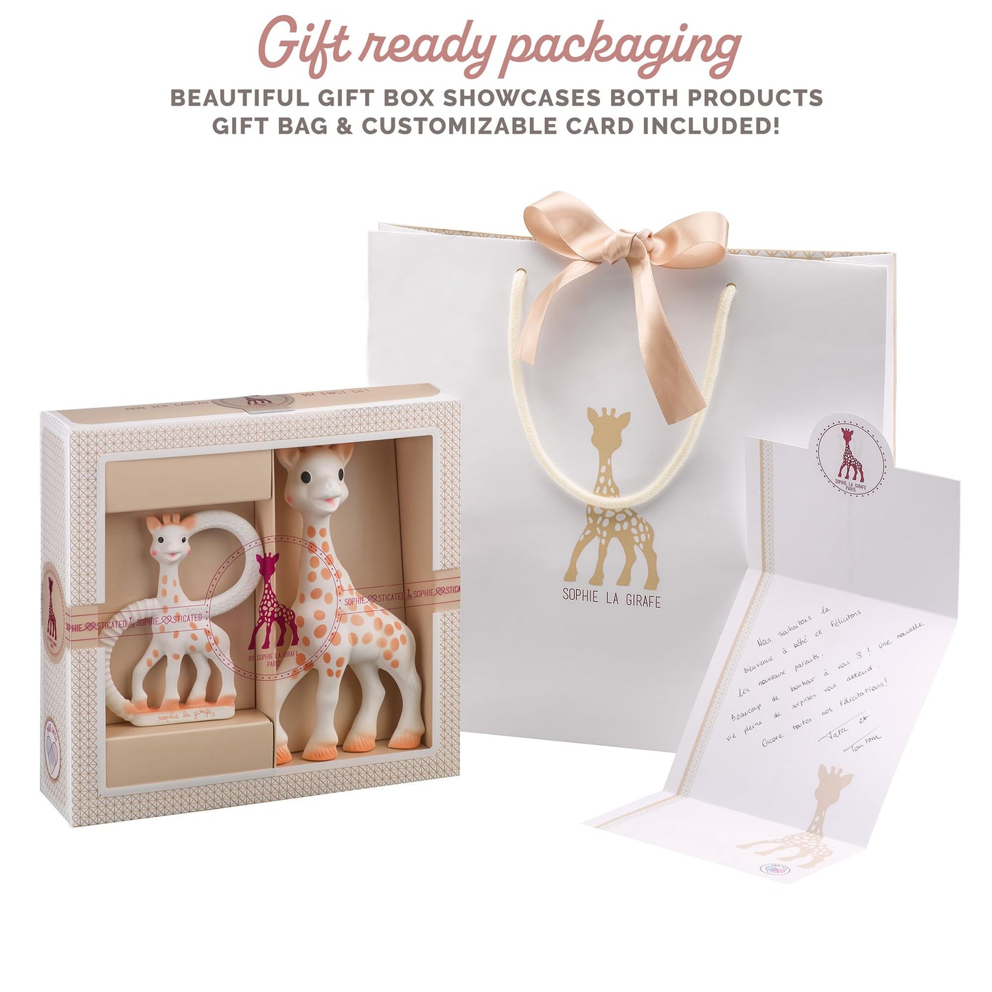 Sophie la girafe | Gift Set Includes Gift Bag, Card, Sophie la girafe & Teething Ring | Made from Natural Rubber | Designed for
