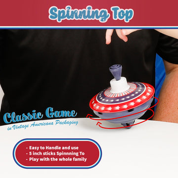 Way Back Toys Spinning Top, Novelty Easy To Spin Toy With Hand Spinner Gyro, Colorful Red White And Blue Pattern, Retro Spinning