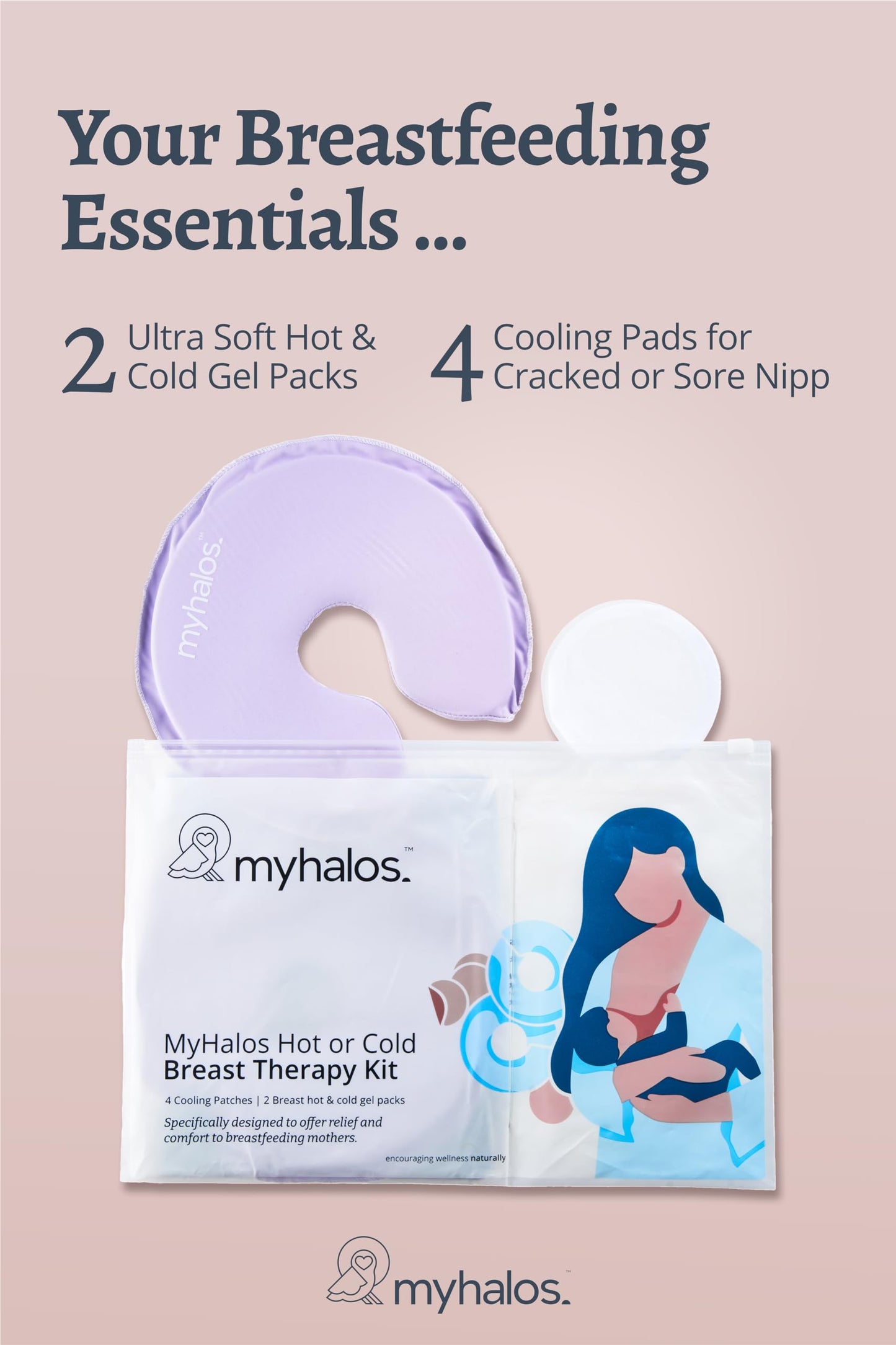 Breast Therapy Pack -2 Hot Cold Breast Therapy Packs & 4 Hydrogel Nipple Pads For Breastfeeding - Breast Heating Pad Breastfeedi