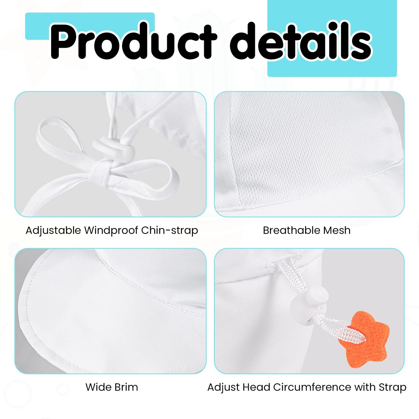 Simplikids Baby Sun Hats Upf 50+ Uv Ray Sun Protection Hat Toddler Swim Hat W/Neck Flap Sun Hat Toddler Sun Hat For Baby,White,1