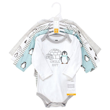 Hudson Baby Unisex Baby Cotton Long-Sleeve Bodysuits, Chill Out Penguin, 0-3 Months