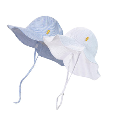 Dasmini Baby & Toddler Wide Brim Sun Hats Upf 50+ Sun Protection Bucket Cap Cute Adjustable Hat(White+Sky,0-6M)