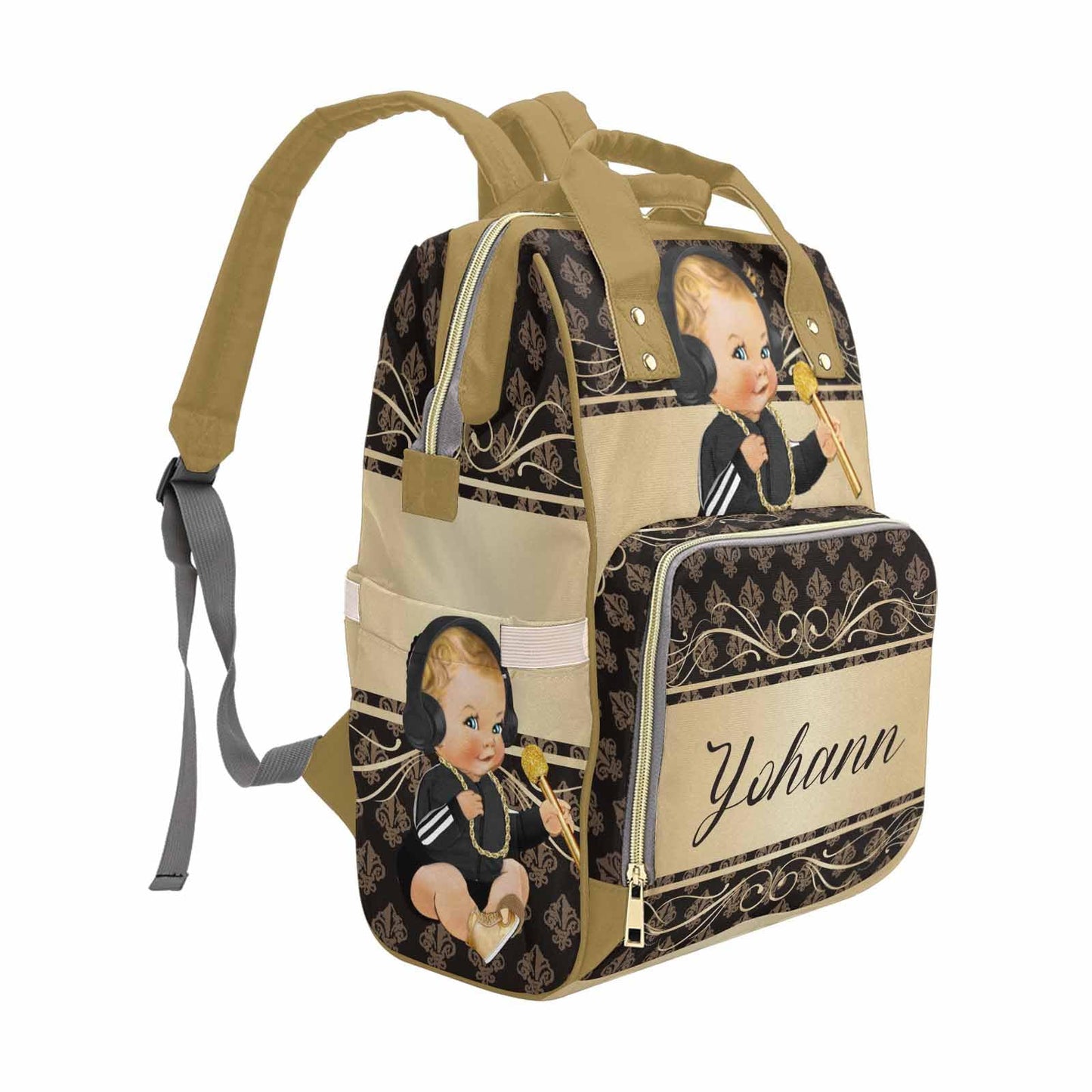 M Yescustom Personalized Diaper Bag For Baby, Large Capacity Custom Brown Crown Prince Diaper Bag With Name, Waterproof Diaper B