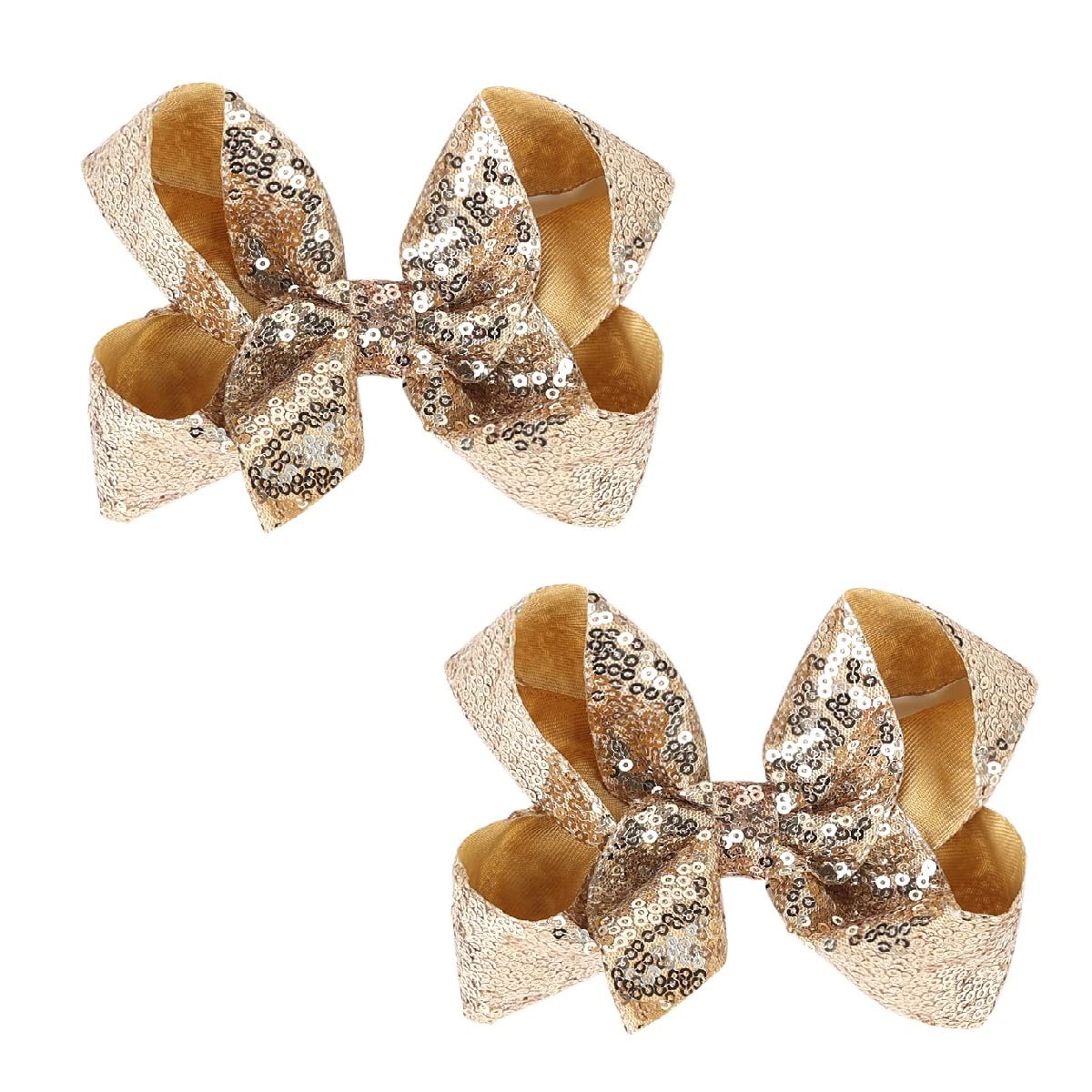 Amydecor 6 Inch Gold Sparkly Glitter Sequin Hair Bows For Girls Toddlers Kids Children Teenage (2Pcs)
