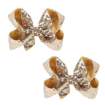 Amydecor 6 Inch Gold Sparkly Glitter Sequin Hair Bows For Girls Toddlers Kids Children Teenage (2Pcs)