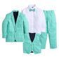 Jeetethnics Boys Turquoise Checked Coat Suit Set With Waistcoat Shirt And Trousers (9089H)