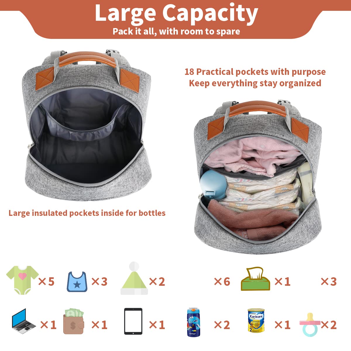 Billiton Mashi Diaper Bag Backpack, Diaper Bag For Baby,Large Capacity With Insulated Pockets Multifunctional Baby Bags Backpack