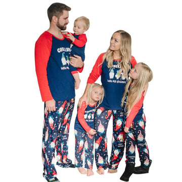 Iffei Family Matching Pajamas Set Christmas Pj'S Sleepwear Gnomies Printed Top And Bottom With Pocket 3-4 Years