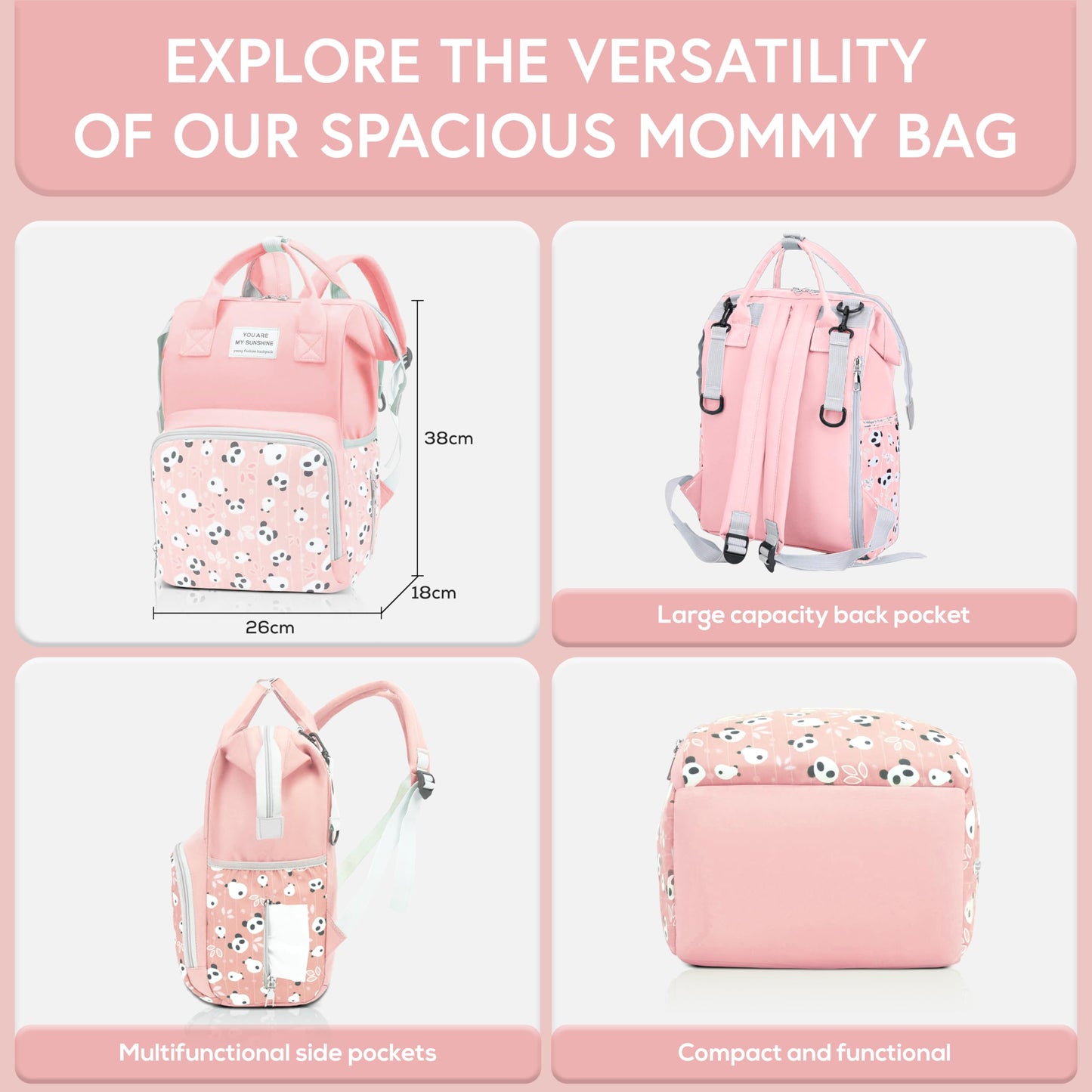 Maryas Small Diaper Bag - Pink Diaper Backpack For Moms & Girls - Waterproof Baby Bag With Insulated Pockets & Stroller Straps