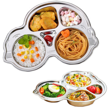 Stainless Steel Plate Divided Meal Tray Sections Dinner Dish For Babies, Toddlers And Kids Eating Food Car Shape Bpa-Free Safe F