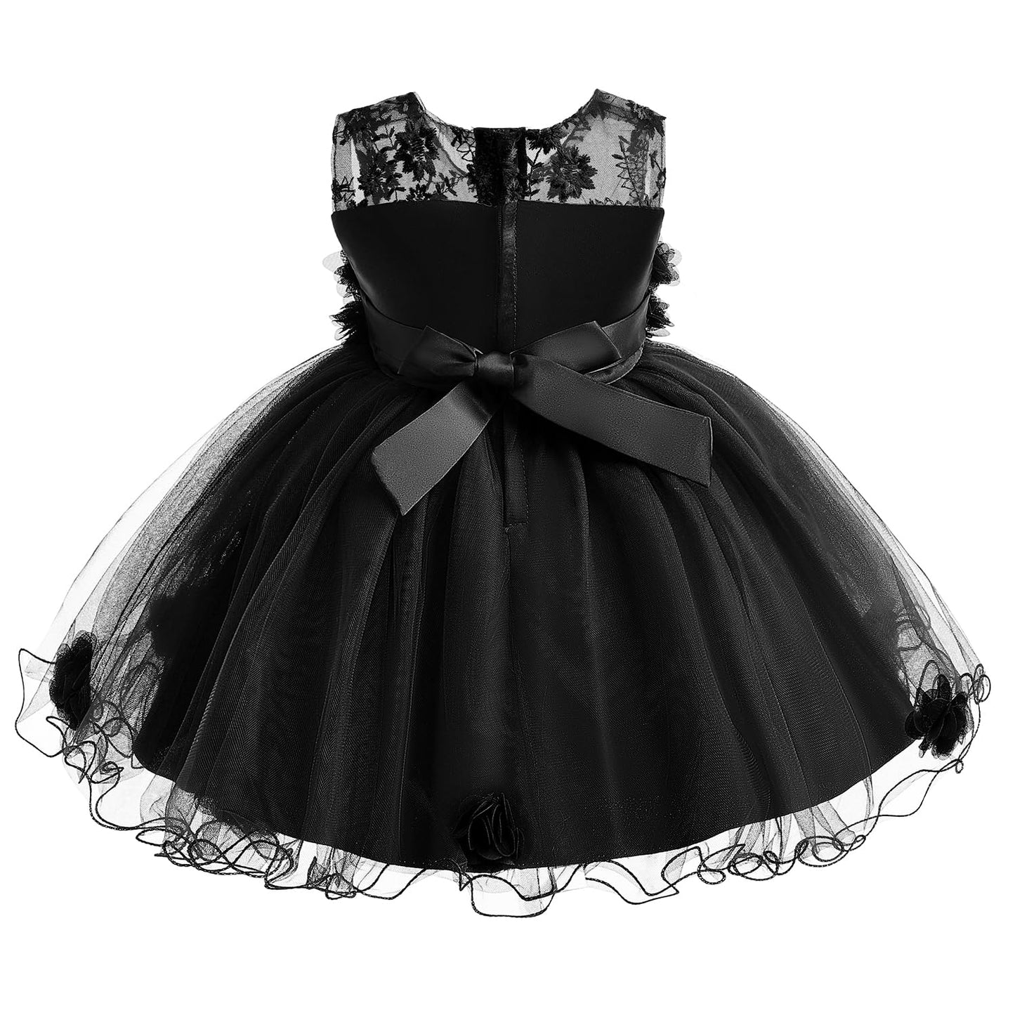 Flower Baby Girl Lace Dress Toddler Tulle Sleeveless Bow Princess Party Wedding Pageant 2T 3T Lace Dress Black 100