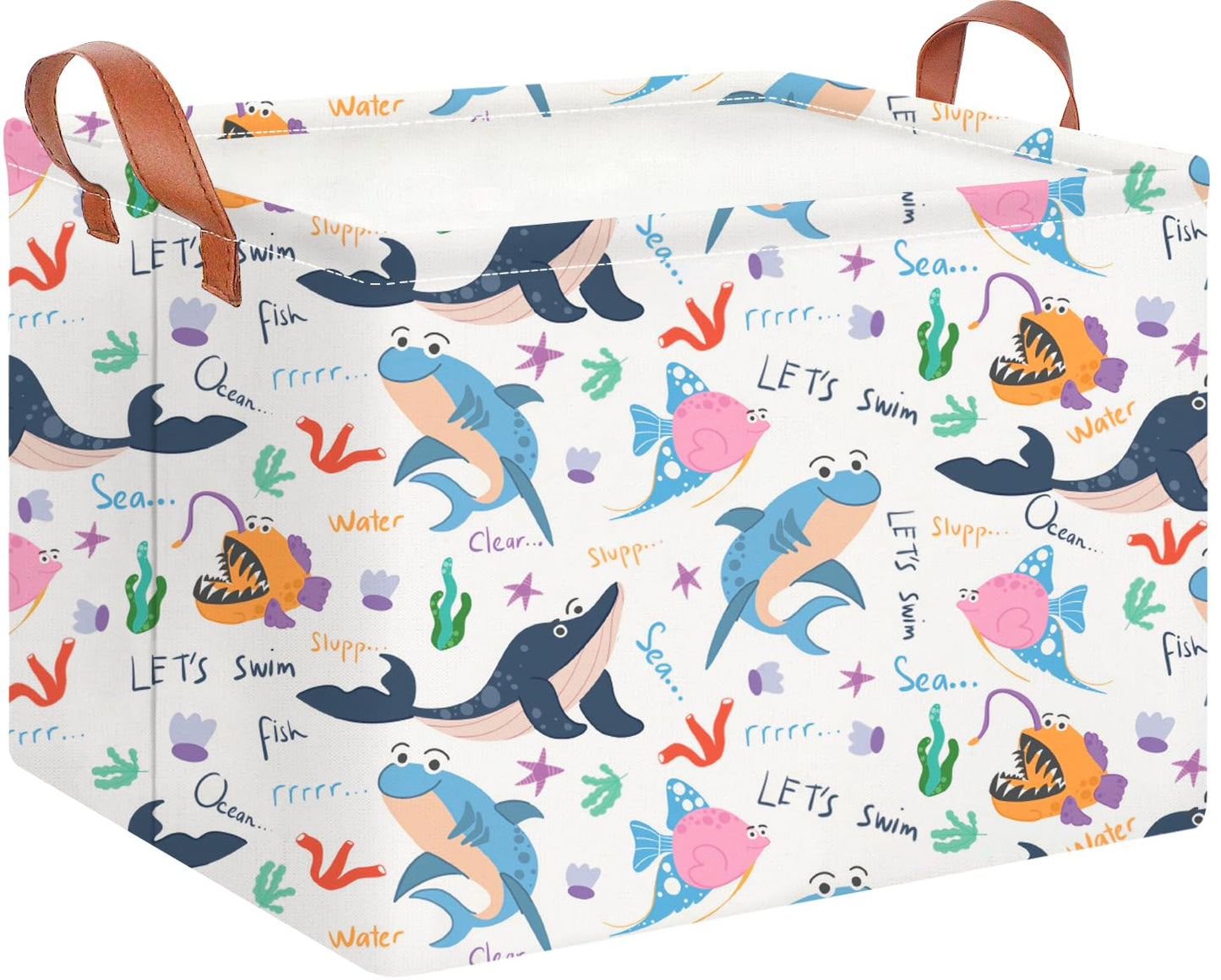 CLOCOR Rectangular Storage Basket Empty,Gift Basket for Kids,Waterproof Storage Bin with Handles,Room Decor(Cute Ocean)
