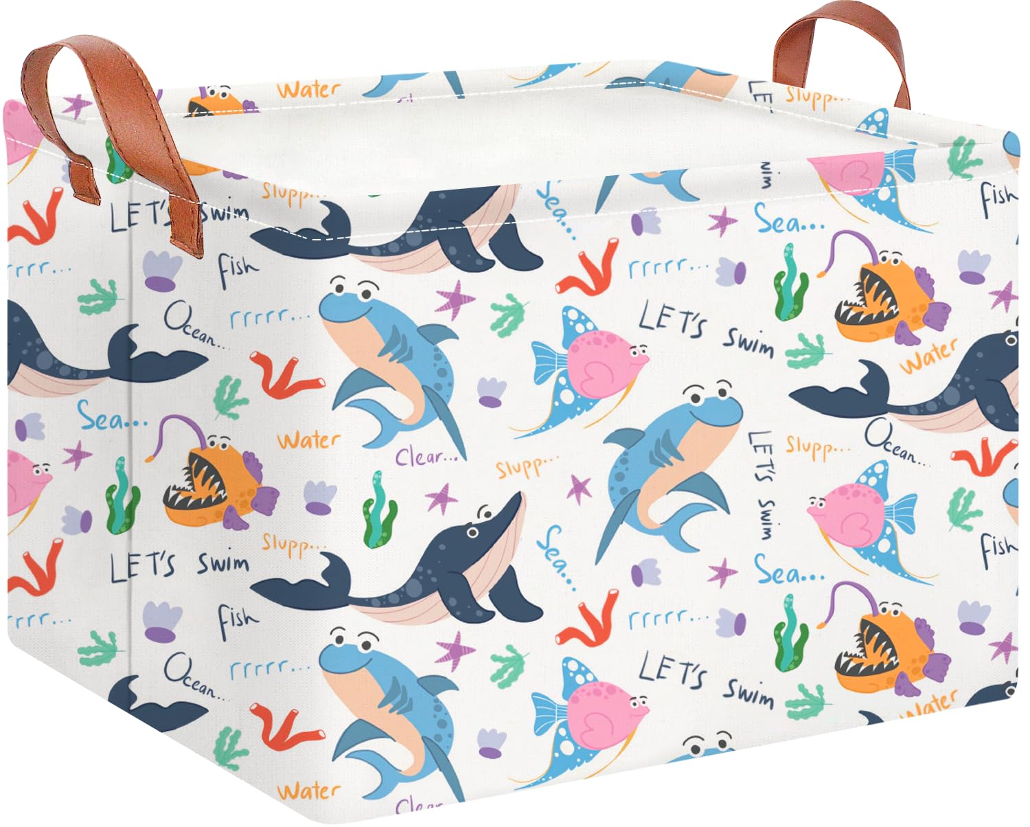 CLOCOR Rectangular Storage Basket Empty,Gift Basket for Kids,Waterproof Storage Bin with Handles,Room Decor(Cute Ocean)
