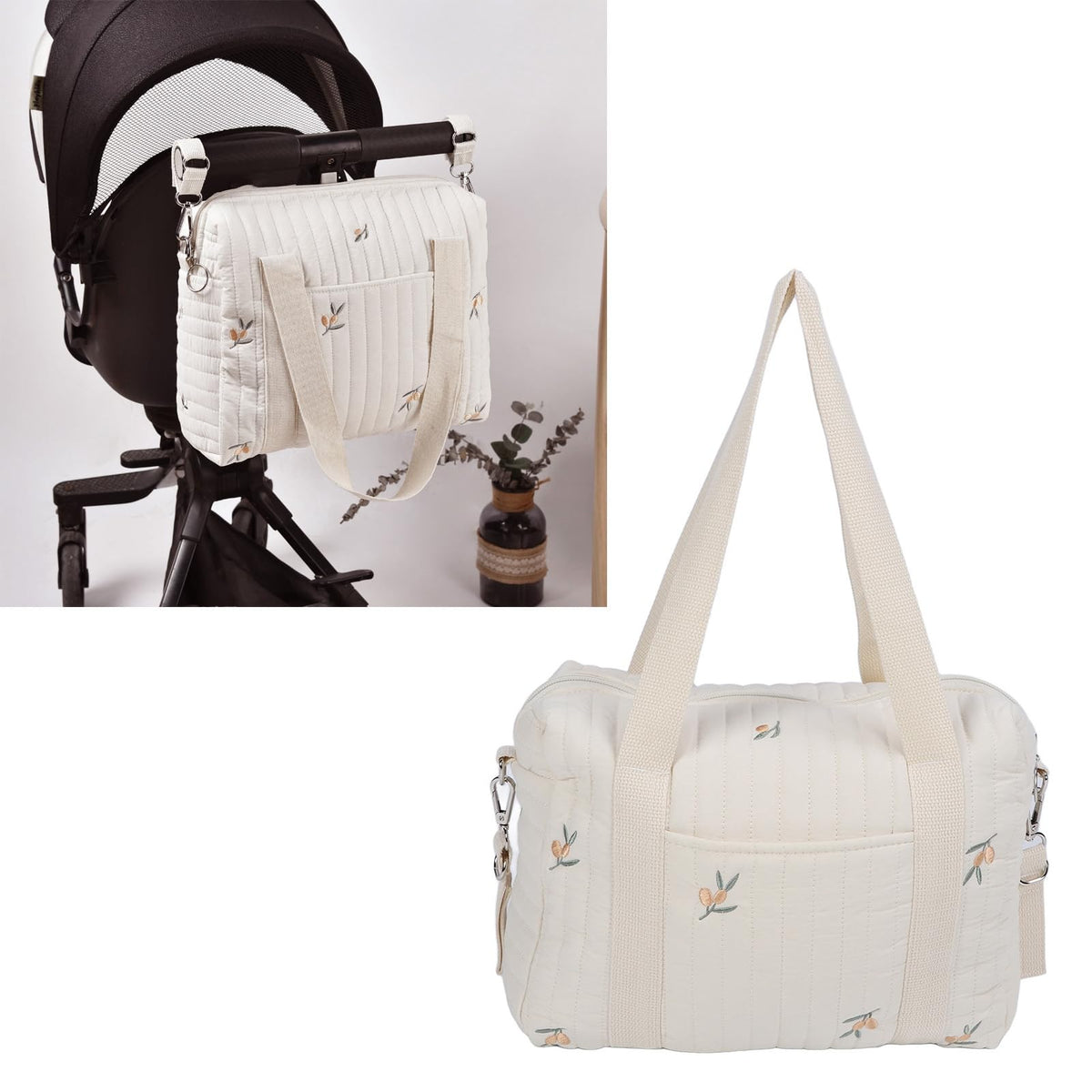 Baby Stroller Organizer, Large Capacity Universal Pram Bag with 2 Stroller Straps Pram Organiser with Zippered Pockets for Baby 