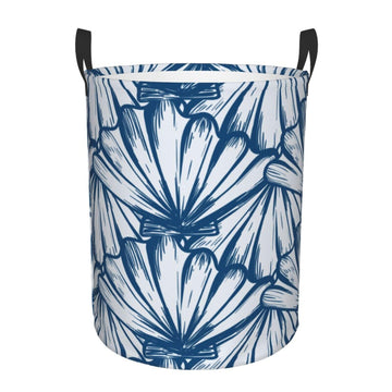 Pevtufa Blue Shells Foldable Laundry Basket Organizer,Fabric Clothes Toy Storage Basket Nursery Hamper Storage Bin For Household