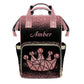 XOZOTY Print Pink Diaper Bags Backpack with Name Personalized Baby Nursing Nappy Travel Tote Bag Gifts for Mom