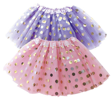 Dress Up Tutu For Girls Pink & Purple Polka Dot Tutus Set Glitter 2 Tulle Skirt Halloween Easter, Spring, Birthday Gift, Dressup