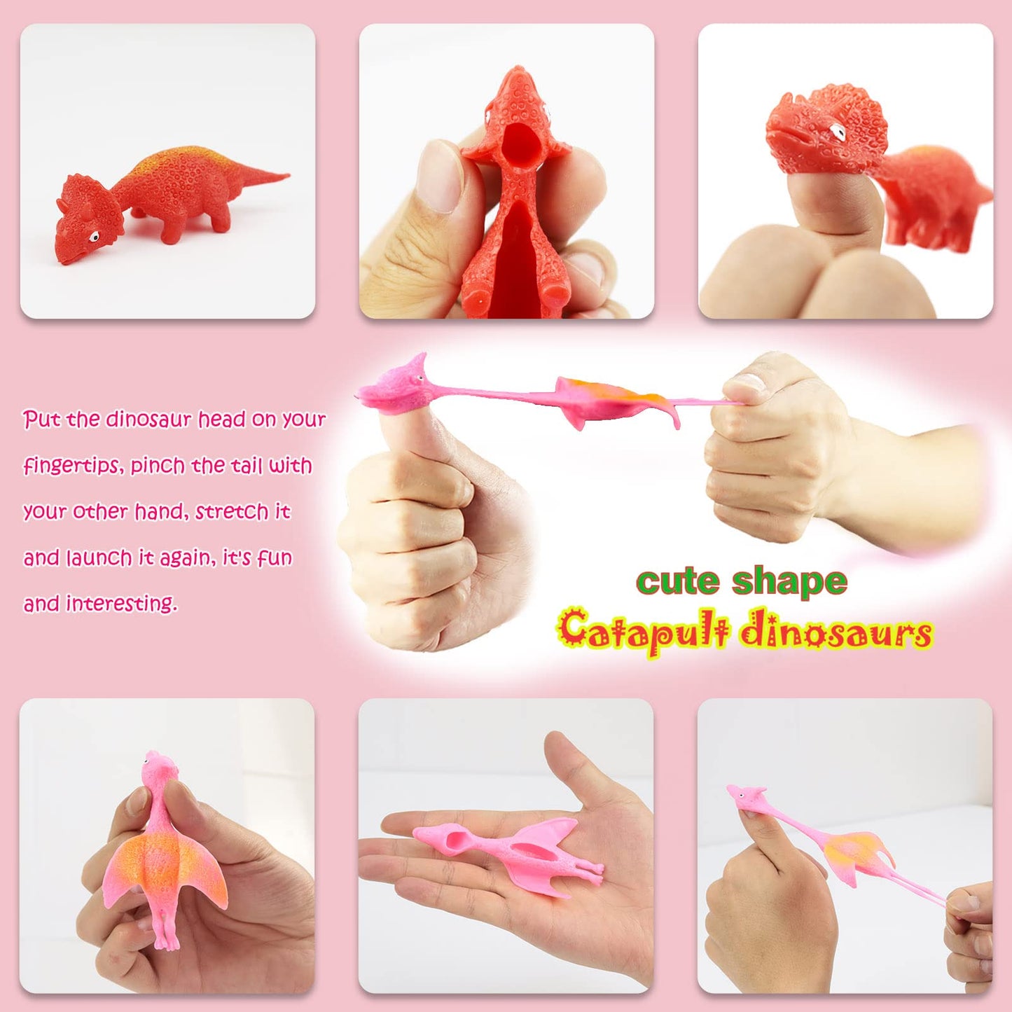 30 Pcs Slingshot Dinosaur Finger Toys, catapult toys as fun as slingshot chicken, cute shapes, more colors, Great for Flying Gam