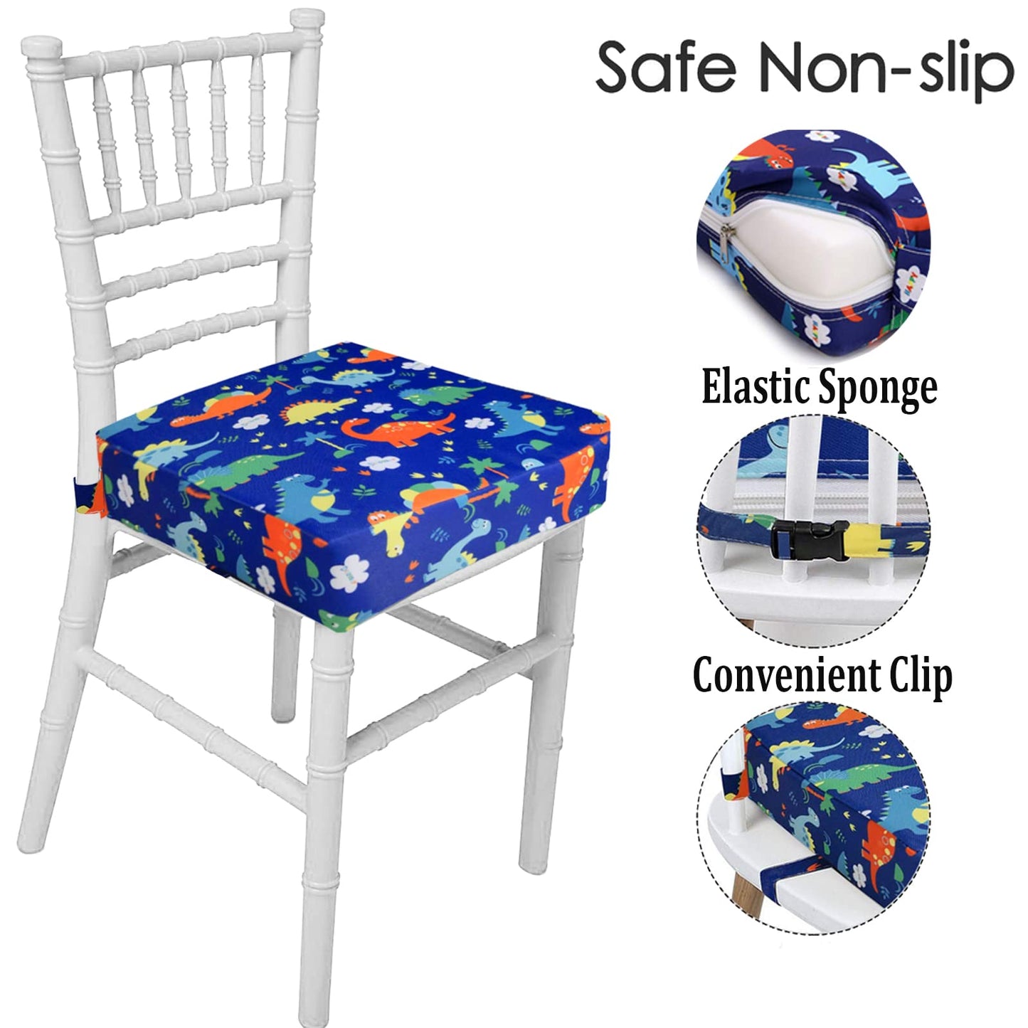 Taeku Booster Seat For Dining Table, Portable Kids Toddler Booster Chair Increasing Cushion Cartoon Seat Pad With 2 Safety Buckl
