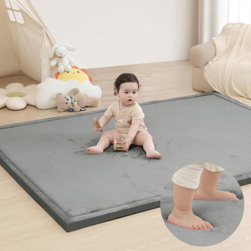 Extra Large 79x118 Baby Activity Play Mat for Floor, 1.3 Thick Elasti Foam for Tummy Time & Crawling, Non-Slip Nursery Rug for I