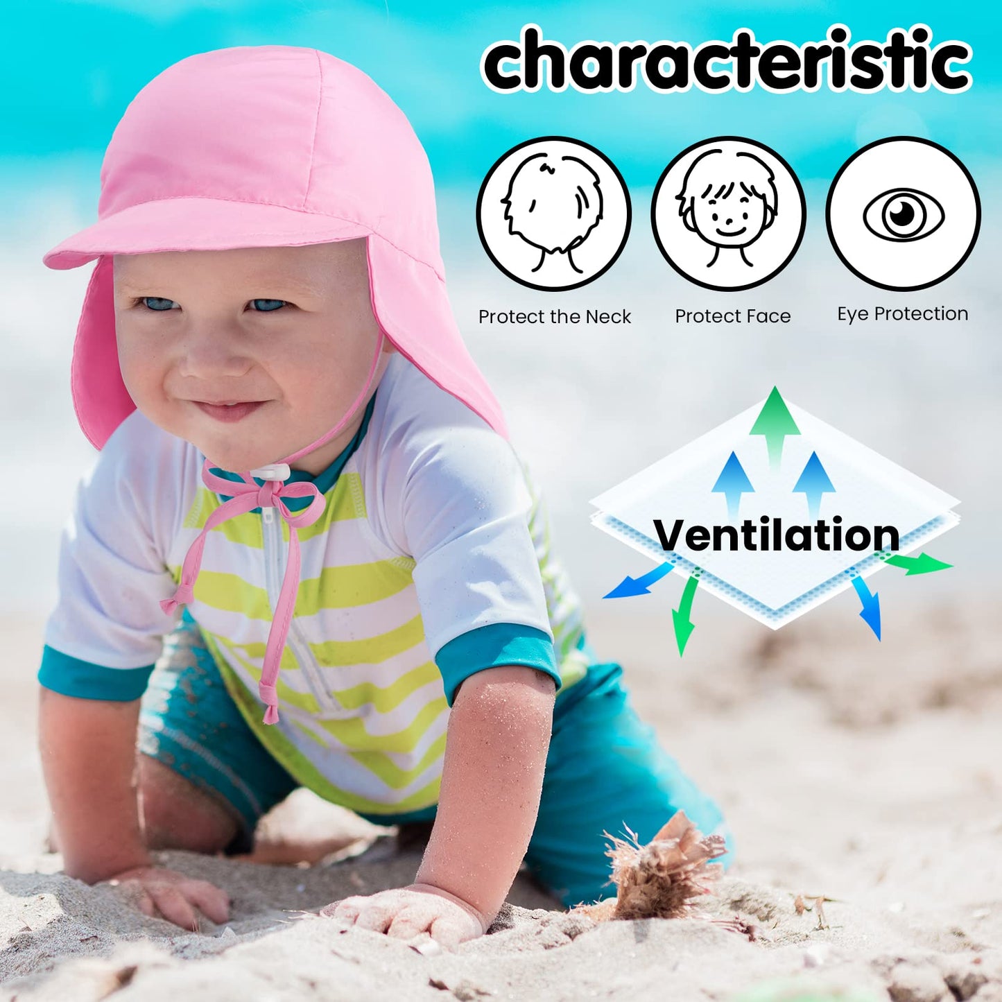 Simplikids Newborn Hats For Girls Upf 50+ Uv Sun Protection Hat For Girls Baby Girl Sun Hat W/Neck Flap Infant Sun Hat For Baby,