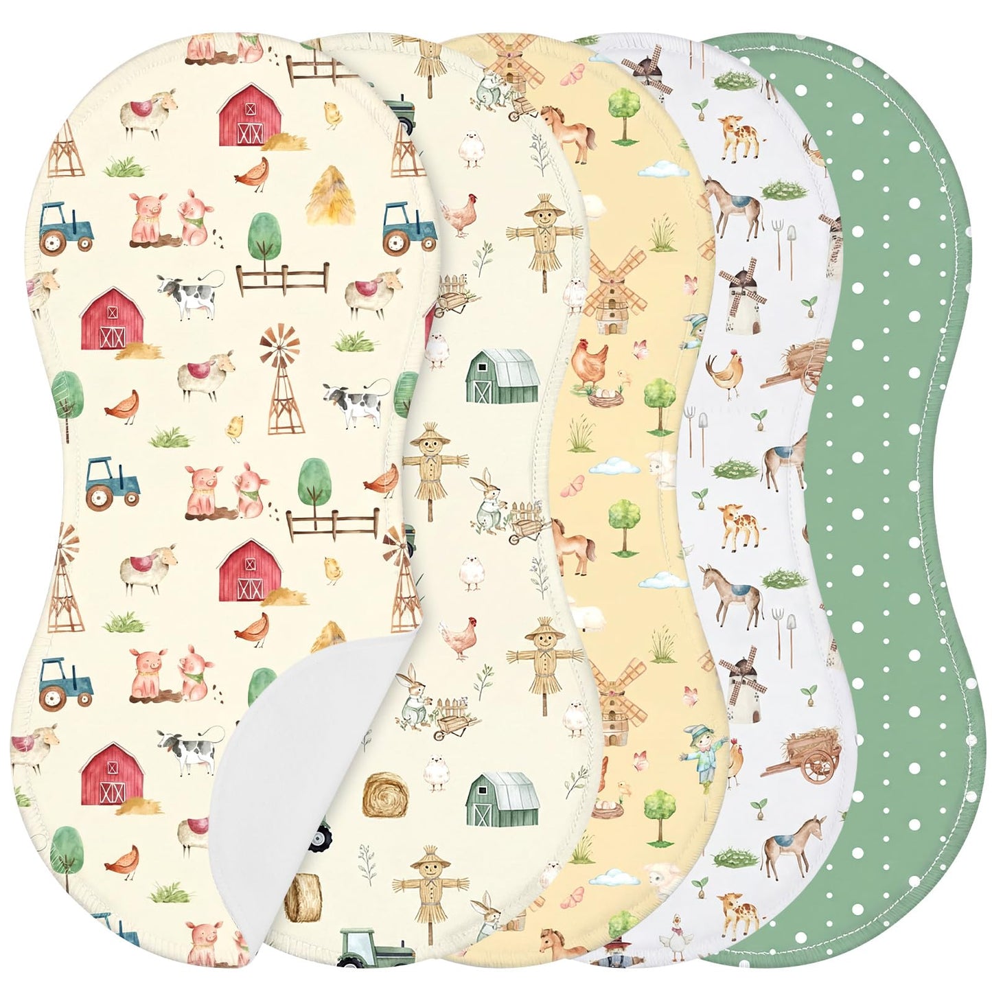 SmoothNovelty 5 Pack Farm Animals Baby Burp Cloths Soft Absorbent Burping Rags for Newborns 19x9 Spit up Cloths for Boy Girl New