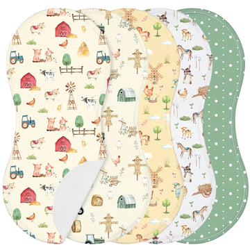 SmoothNovelty 5 Pack Farm Animals Baby Burp Cloths Soft Absorbent Burping Rags for Newborns 19x9 Spit up Cloths for Boy Girl New