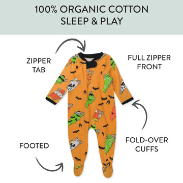 Honestbaby Baby Celebration Sleep & Play Footed One-Piece Pajama Sleeper 100% Organic Cotton, Ooey Gooey Pizza, Newborn