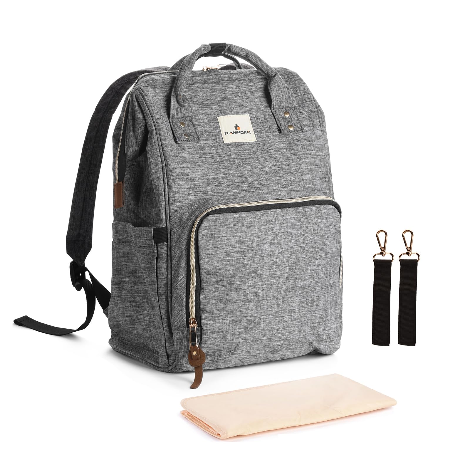 Ramhorn Diaper Bag Backpack Multifunction Waterproof Travel Back Pack for Mom Grey