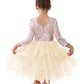 2Bunnies Girl Peony Lace Back A-Line Tiered Tutu Tulle Flower Girl Dress (Ivory 3/4 Sleeve Short, 9-10Yrs)